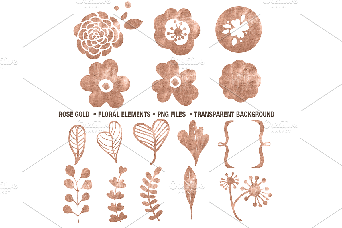 Rose Gold Floral Elements PNG's in Objects - product preview 8