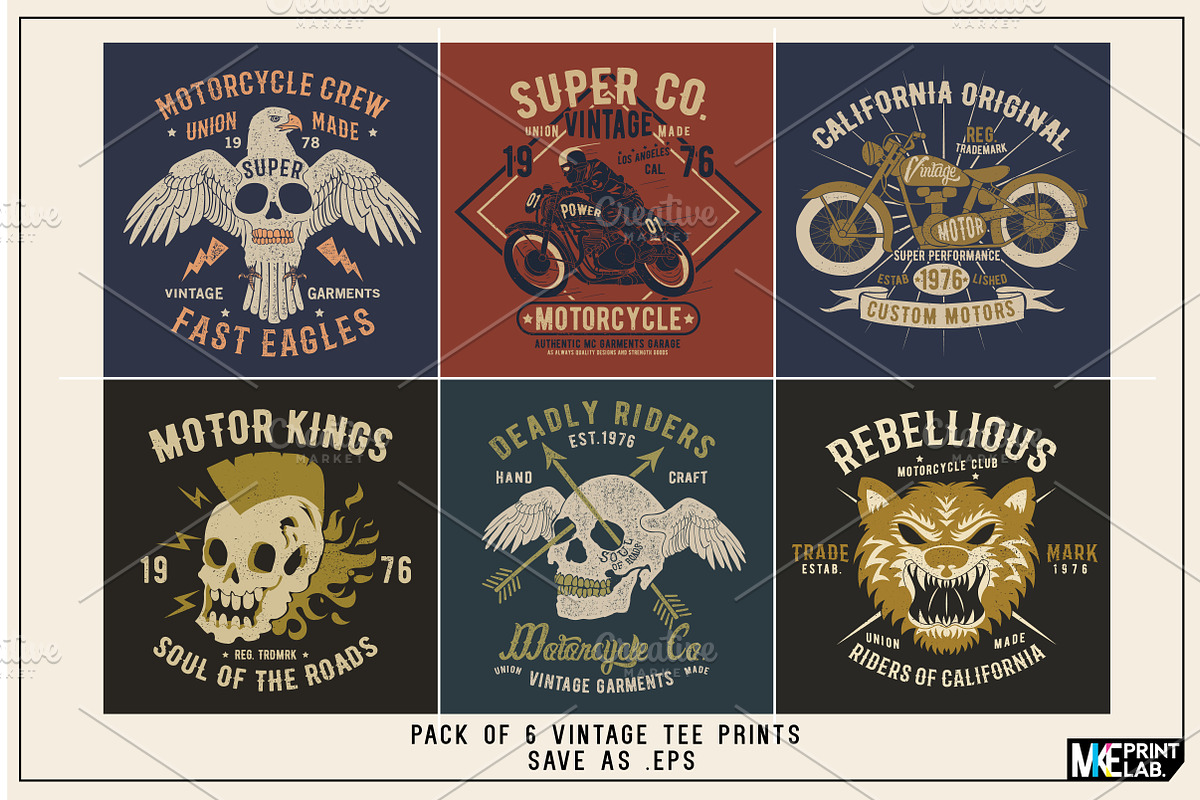 PACK OF 6 VINTAGE TEE VECTOR PRINTS in Illustrations - product preview 8