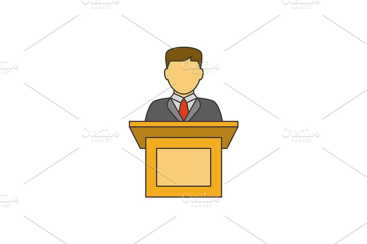 Orator speaking flat line icon in Illustrations - product preview 8