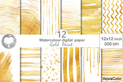 Gold Paint Watercolor Digital Paper