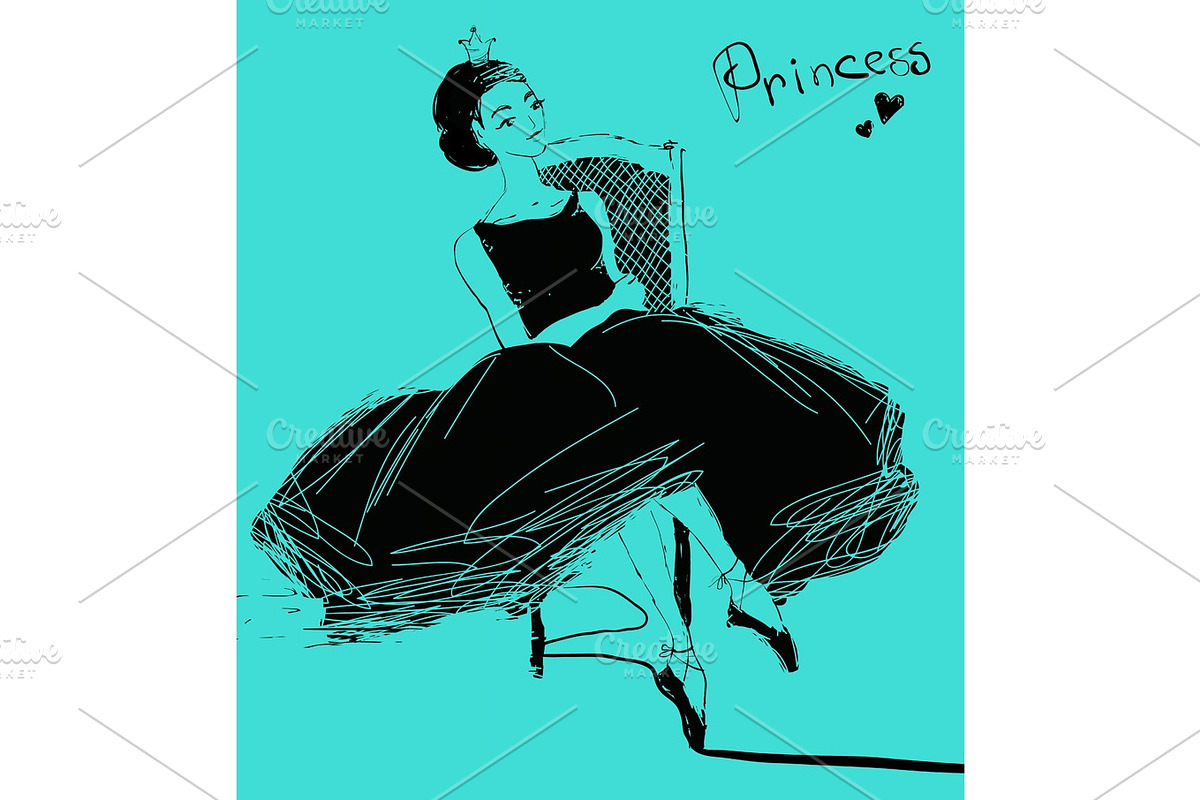 Vector woman ballerina princess with a crown. in Illustrations - product preview 8