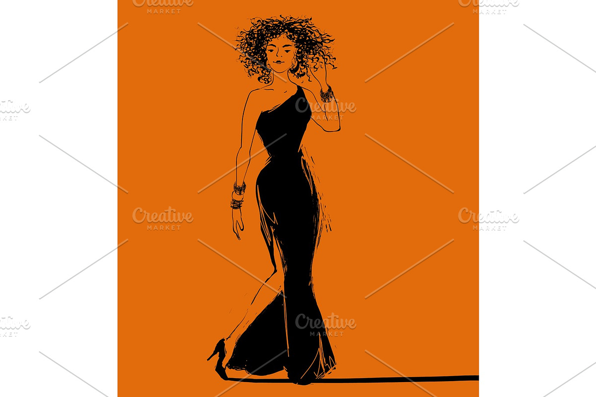 Vector pretty jazz style african woman singer in a long dress. in Illustrations - product preview 8