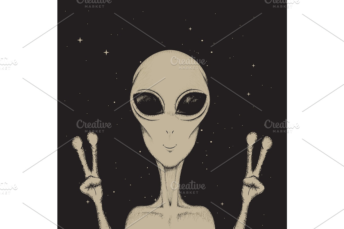 Alien showing a peace sign in Illustrations - product preview 8