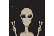 Alien showing a peace sign