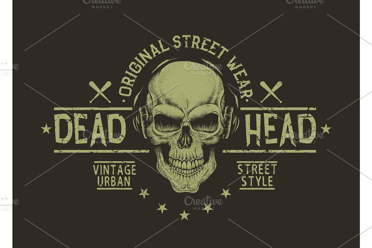 Street style label of skull.Prints design in Illustrations - product preview 8