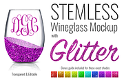 Stemless Wineglass Mockup + Glitter