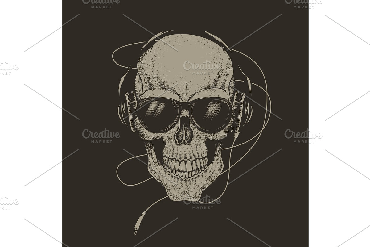 skull in headphones and sunglasses in Illustrations - product preview 8