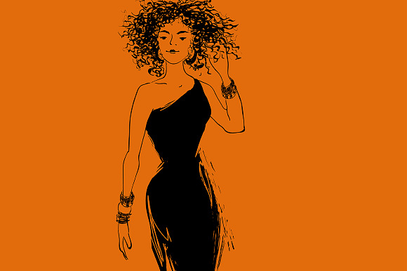 Vector pretty jazz style african woman singer in a long dress. in Illustrations - product preview 1