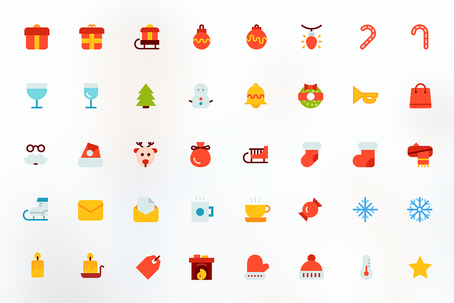 Merry Christmas Flat Vector Icons