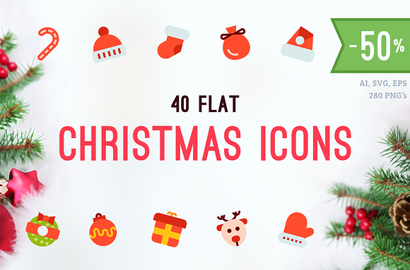 Merry Christmas Flat Vector Icons in Graphics - product preview 1