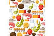 Food allergy seamless pattern with allergens and symbols. Vector illustration for medical websites advertising medications