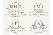 Luxury Logo Template. Shield Business Sign for Signboard. Monogram Identity for Restaurant, Hotels, Boutique, Cafe, Shop, Jewelry, Fashion. Flourishes Vector Calligraphic Ornament Elements