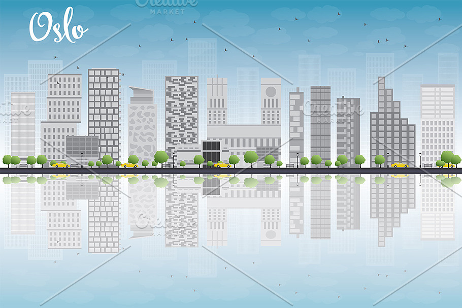 Oslo Skyline with Grey Building in Illustrations - product preview 8