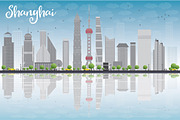Shanghai skyline with blue sky