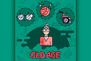 Old age flat concept icons