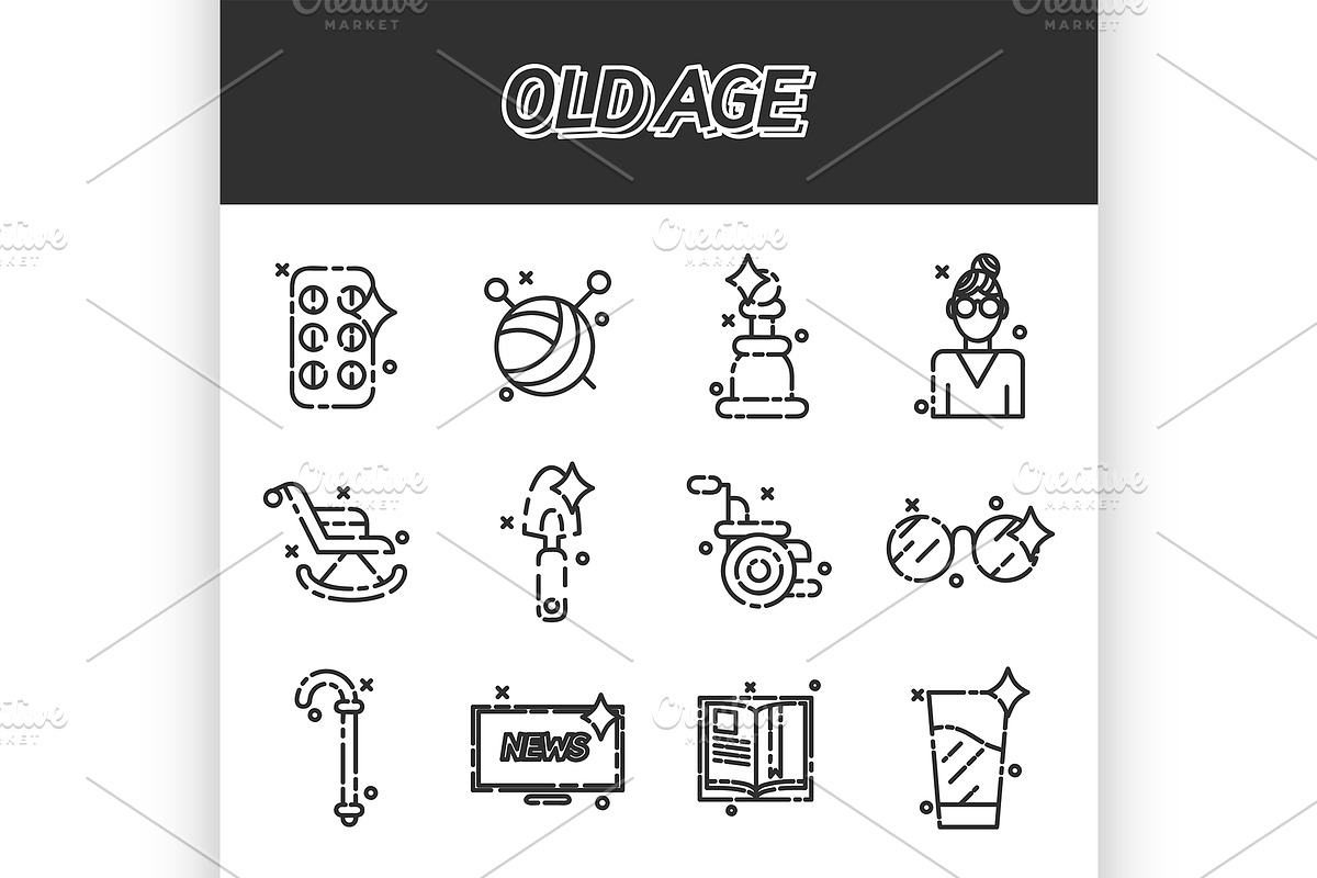 Old age flat concept icons in Illustrations - product preview 8