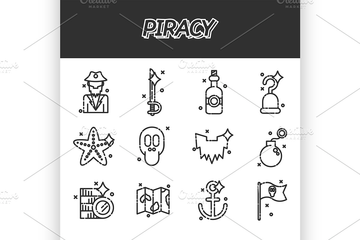 Piracy flat icons set in Illustrations - product preview 8