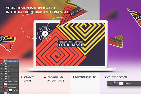 Macbook Mock Up triangles in Mobile & Web Mockups - product preview 1