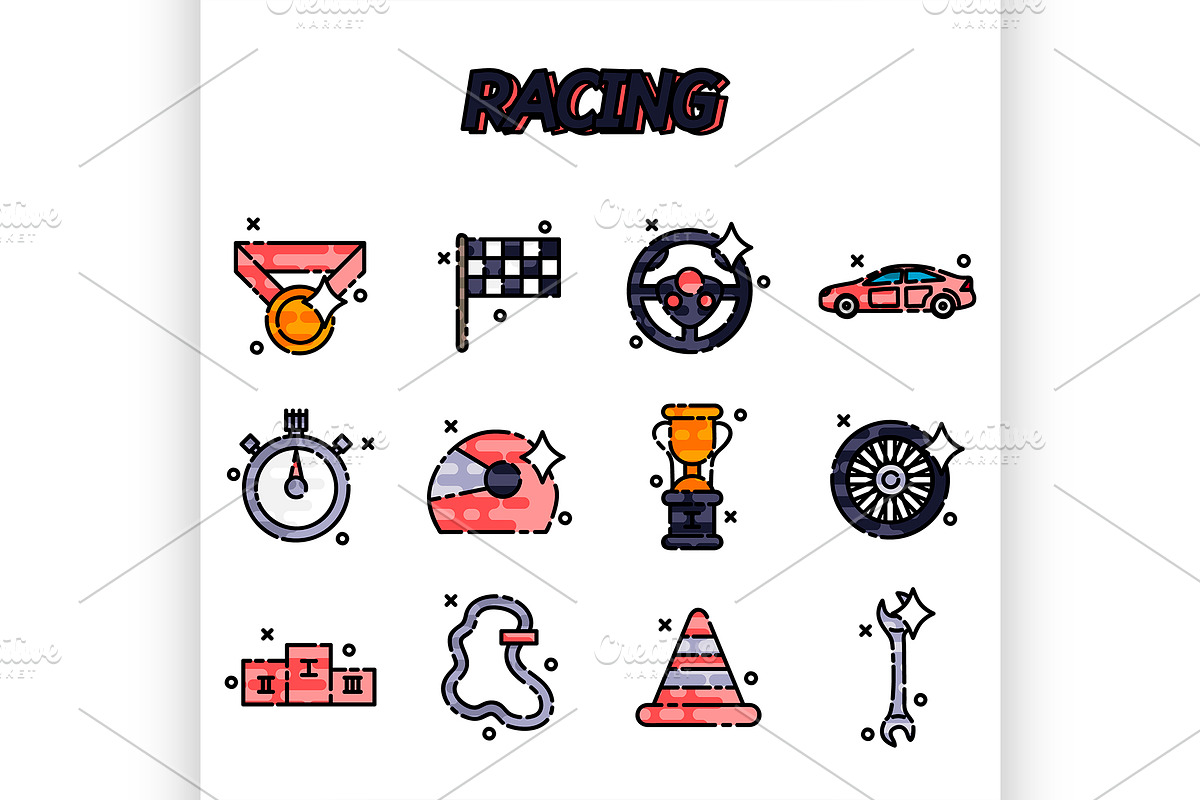 Racing flat concept icons in Illustrations - product preview 8