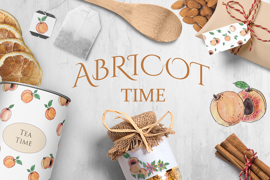 Apricot watercolor clipart set in Illustrations - product preview 8