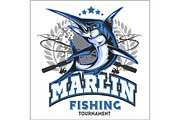 Blue marlin fishing logo illustration. Vector illustration.
