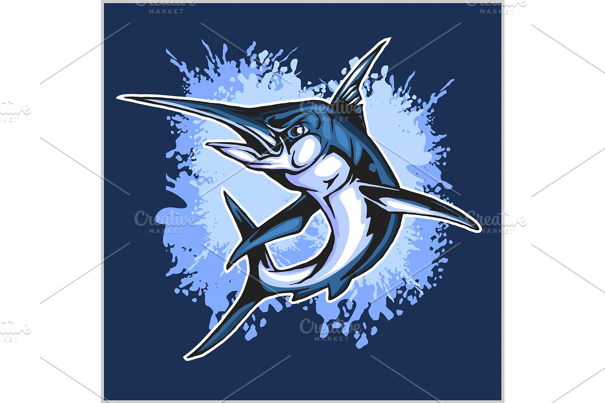 Realistic blue Marlin fish in Illustrations - product preview 8