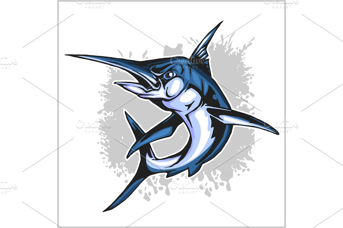 Realistic blue Marlin fish in Illustrations - product preview 8