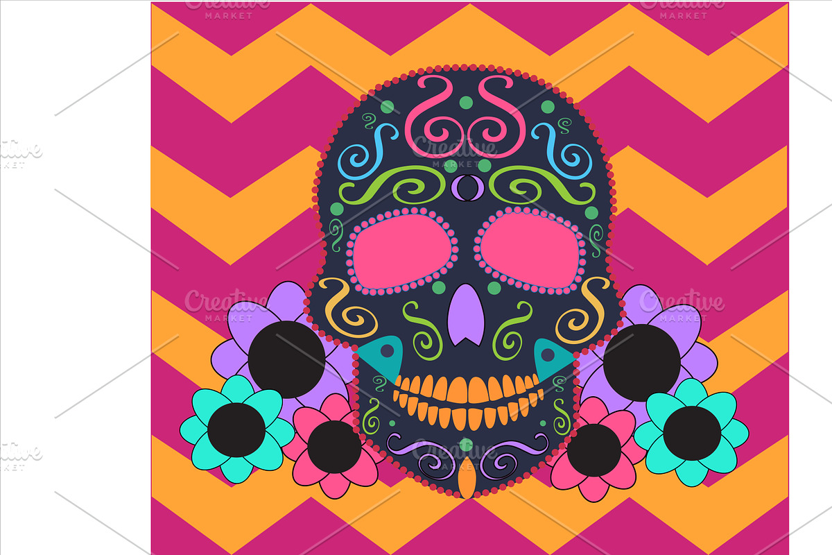 Skull vector with flowers in Graphics - product preview 8