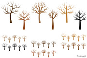 Bare tree silhouettes clipart set