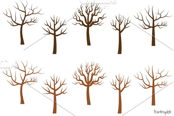 Bare tree silhouettes clipart set in Illustrations - product preview 1