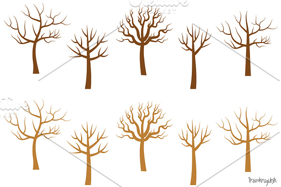 Bare tree silhouettes clipart set in Illustrations - product preview 2