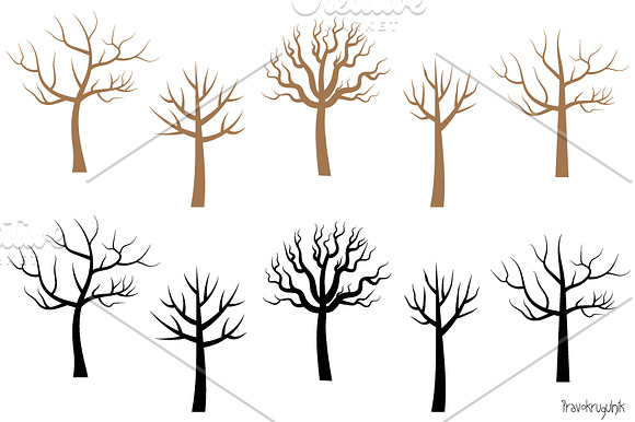 Bare tree silhouettes clipart set in Illustrations - product preview 3
