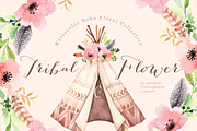 Tribal & Flower Watercolor clipart