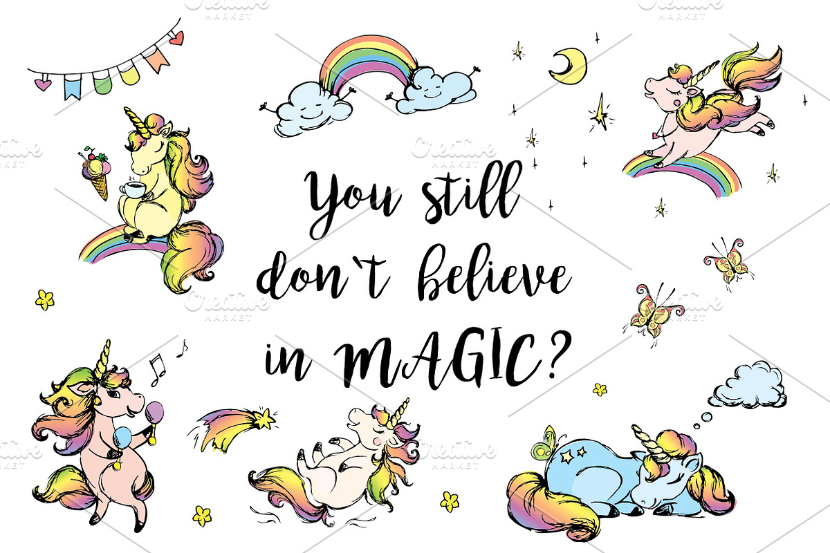 Big set - cute unicorns in Illustrations - product preview 8