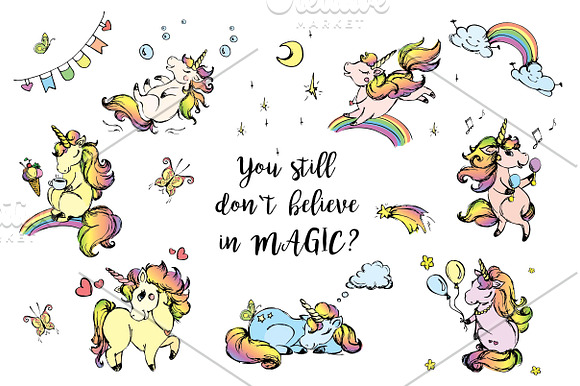 Big set - cute unicorns in Illustrations - product preview 1