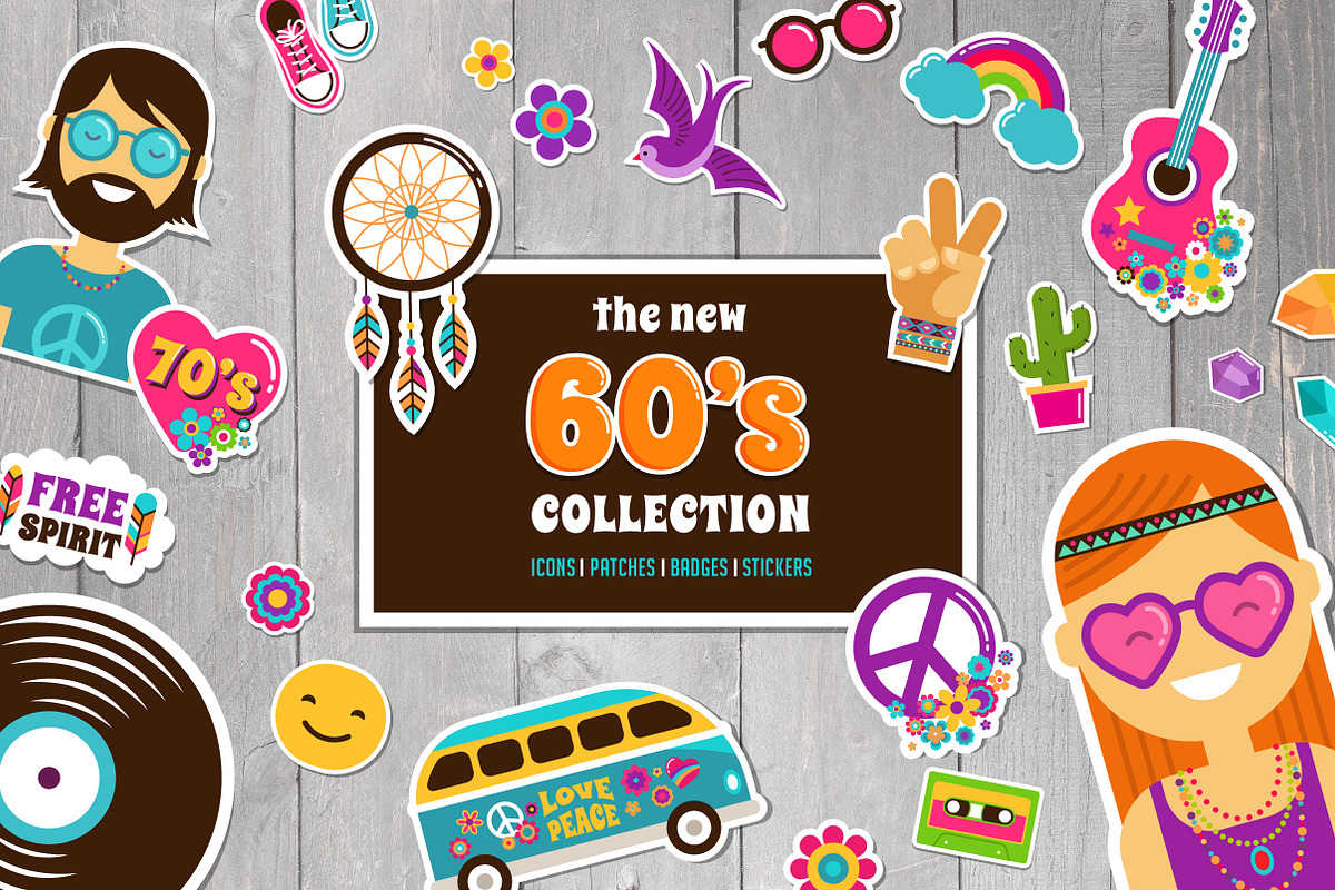 Hippie, 60's, Boho bundle in Illustrations - product preview 8