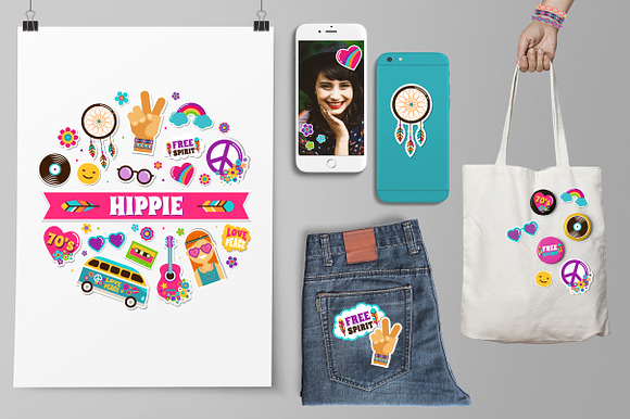 Hippie, 60's, Boho bundle in Illustrations - product preview 1