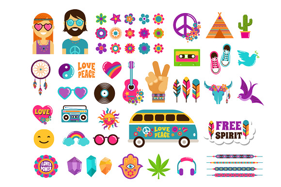 Hippie, 60's, Boho bundle in Illustrations - product preview 2