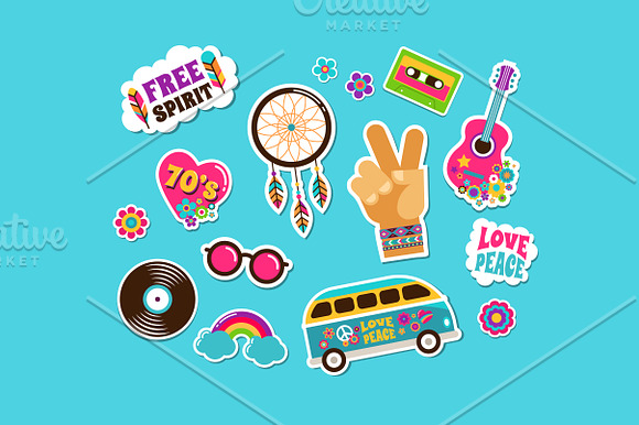 Hippie, 60's, Boho bundle in Illustrations - product preview 5