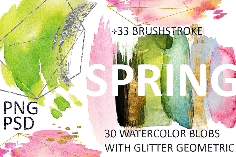 SPRING 63 PNG! WATERCOLOR BLOBS+GOLD