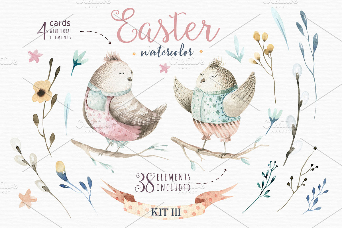 Happy easter watercolor kit III in Illustrations - product preview 8