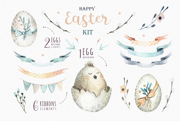 Happy easter watercolor kit III in Illustrations - product preview 2