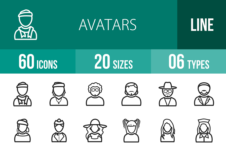 60 Avatars Line Icons