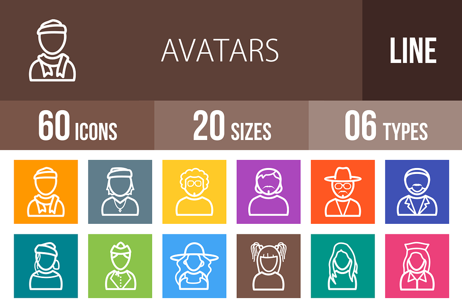 60 Avatars Line Multicolor Icons