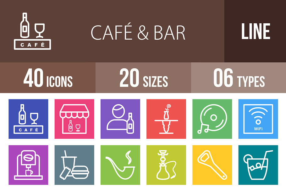 40 Cafe & Bar Line Multicolor Icons