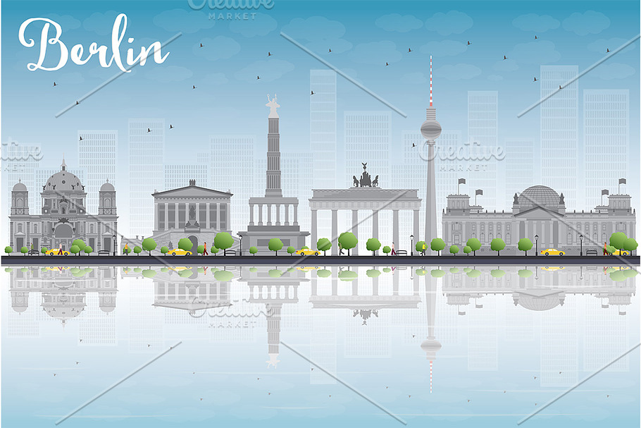 Berlin skyline with grey building in Illustrations - product preview 8