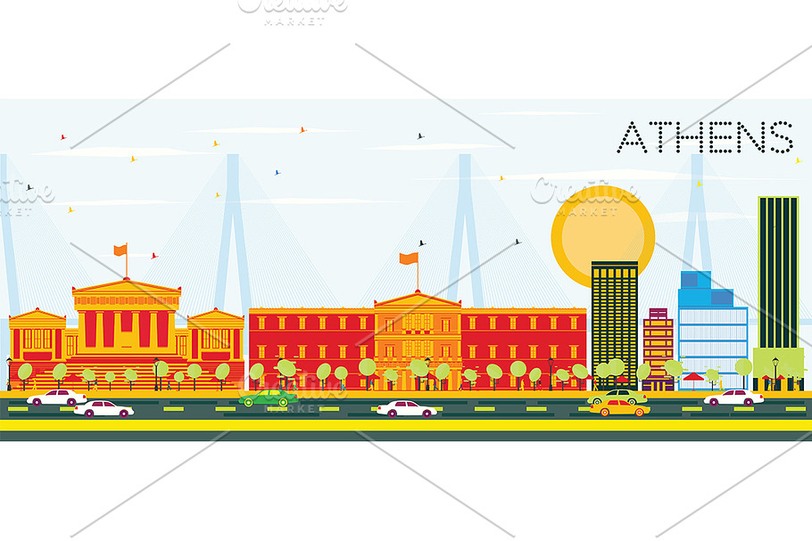 Athens Skyline with Color Buildings in Illustrations - product preview 8