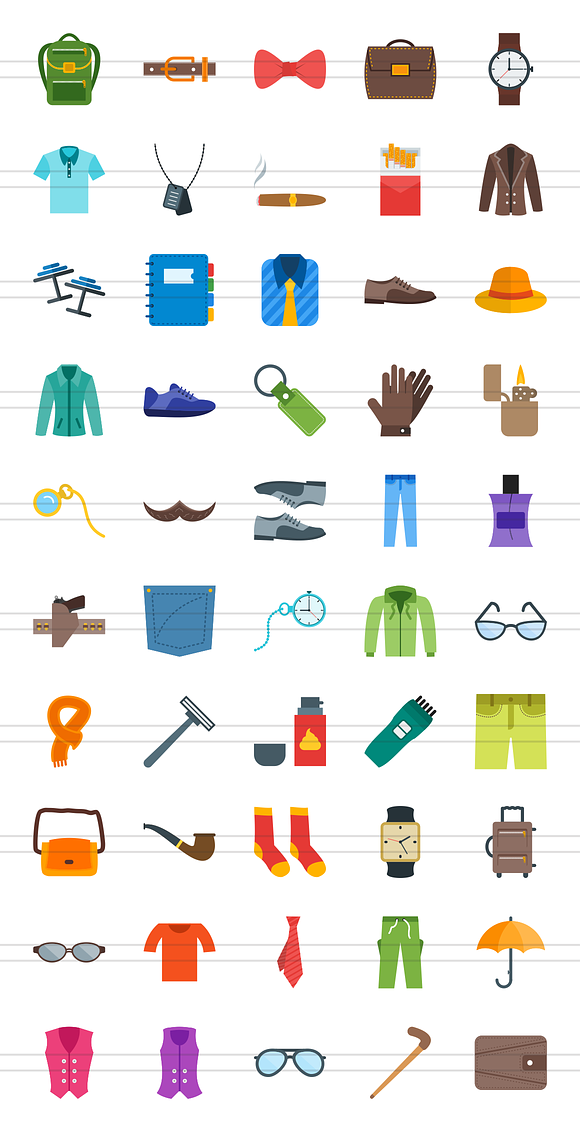 50 Men's Items Flat Multicolor Icons in Graphics - product preview 1
