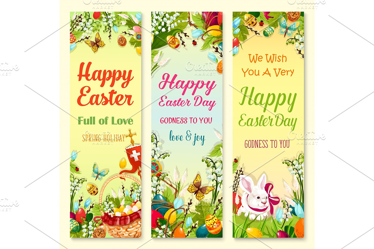 Easter Day greetings banner with holiday symbols in Illustrations - product preview 8