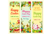 Easter Day greetings banner with holiday symbols